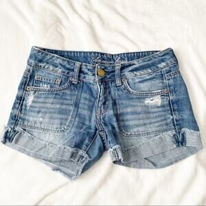 American Eagle ripped cutoff jean shorts blue denim size 2